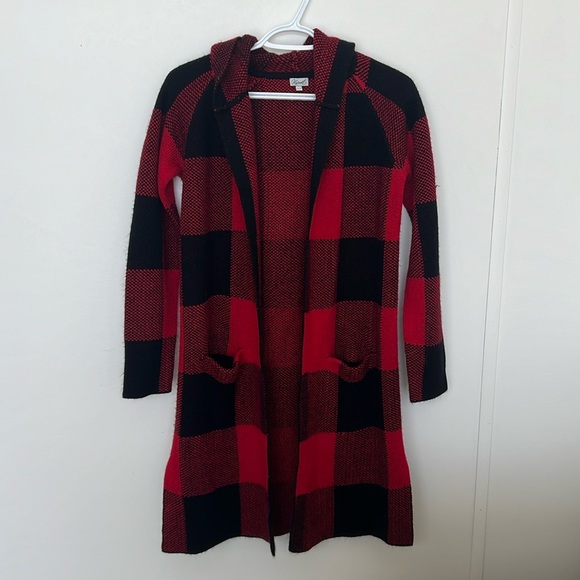 Red and Black Plaid Long Cardigan Cozy XS Kismet - Picture 1 of 3